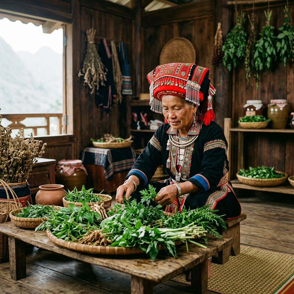 Chuẩn bị lá thuốc Dao Đỏ